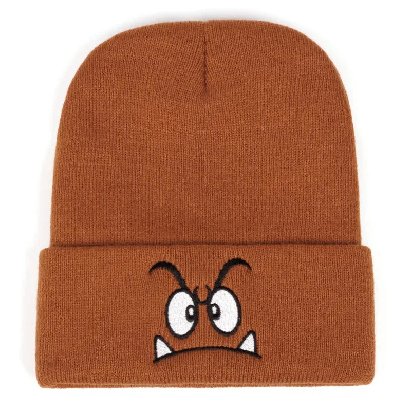Angry expression embroidered knitted hat, warm woolen hat for men's and women'soutdoor sports events in autumn and winter