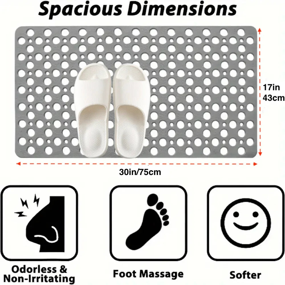 Non-Slip Bathroom Mat with Suction Cups – 43x75cm Quick Drain Shower Rug