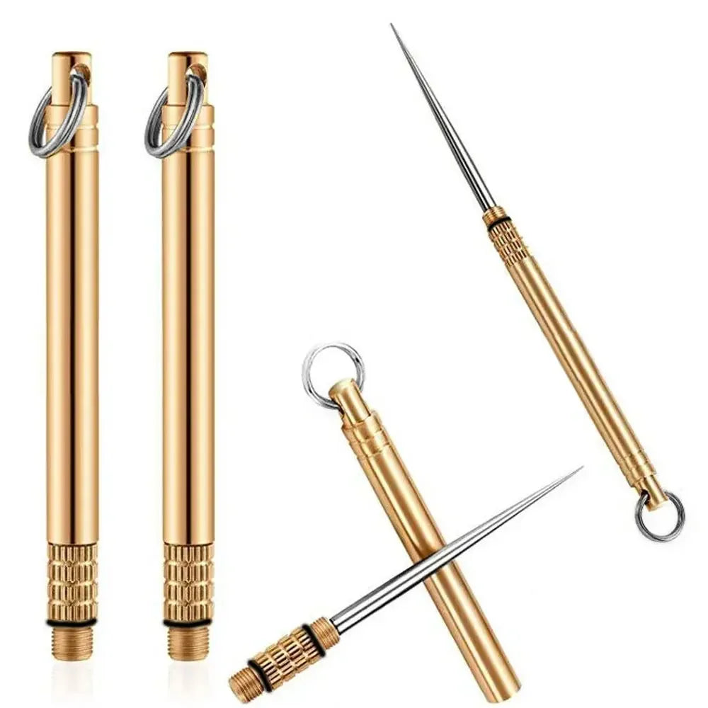 Titanium & Brass Toothpick with Portable Bottle – Multifunctional Toothpick & Fruit Fork, Strong Camping Dental Tool