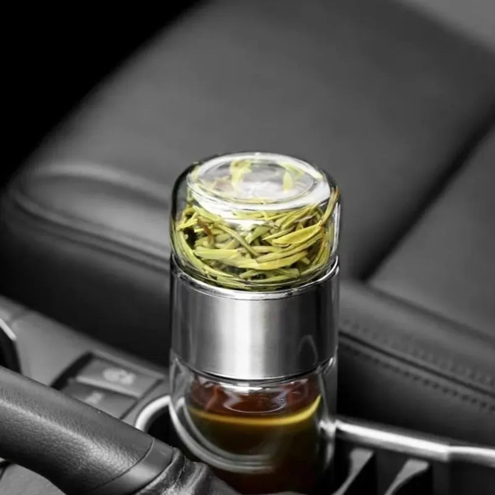 420ML Glass Tea Cup with Double-Layer Infuser – Easy-to-Clean Water Cup for Office, Outdoor & Travel