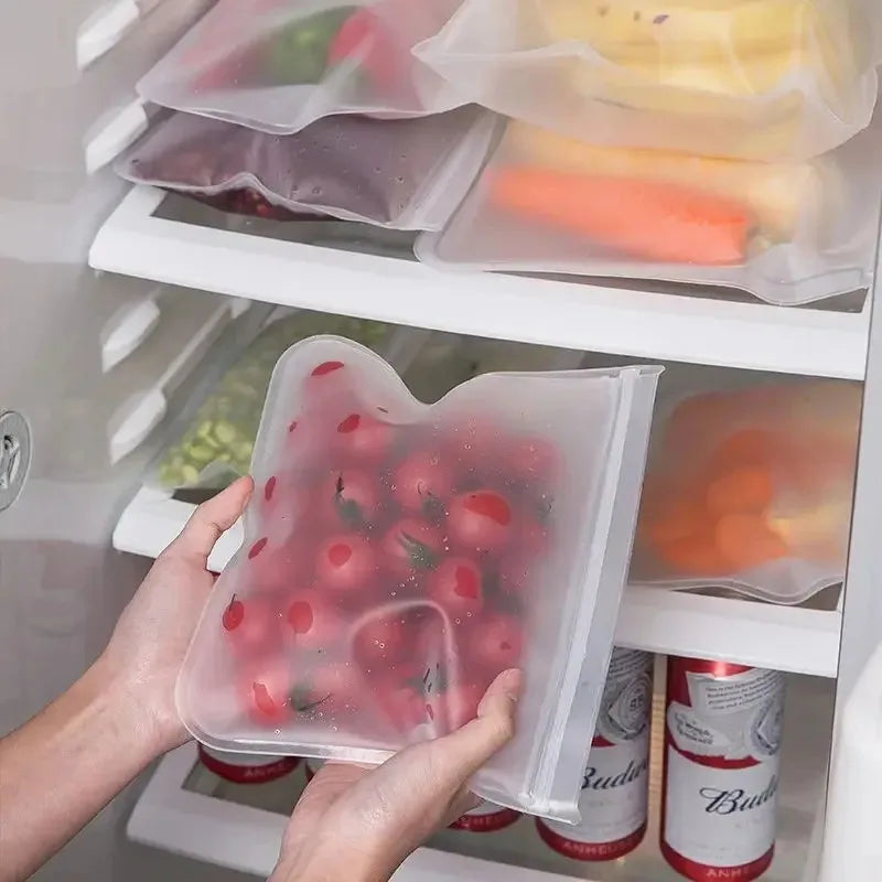 Silicone Food Storage Bags – Reusable Leakproof Stand-Up Zip Lunch & Snack Containers for Fresh Food