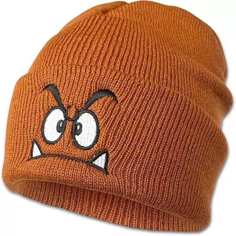 Angry expression embroidered knitted hat, warm woolen hat for men's and women'soutdoor sports events in autumn and winter