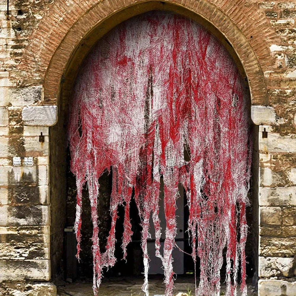 Halloween Bloody Gauze Decorations,Horror Bloody Cloth Bandage,Door Curtainsss,Halloween Haunted House Party Props