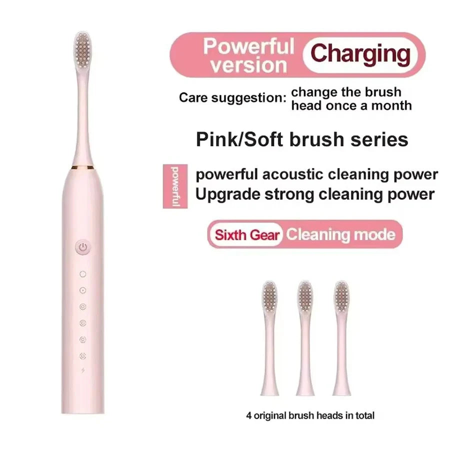 Electric Ultrasonic Toothbrush – 6 Speed Modes Soft Bristle USB Rechargeable Waterproof Tooth Cleaner | Automatic Toothbrush for Adults & Couples