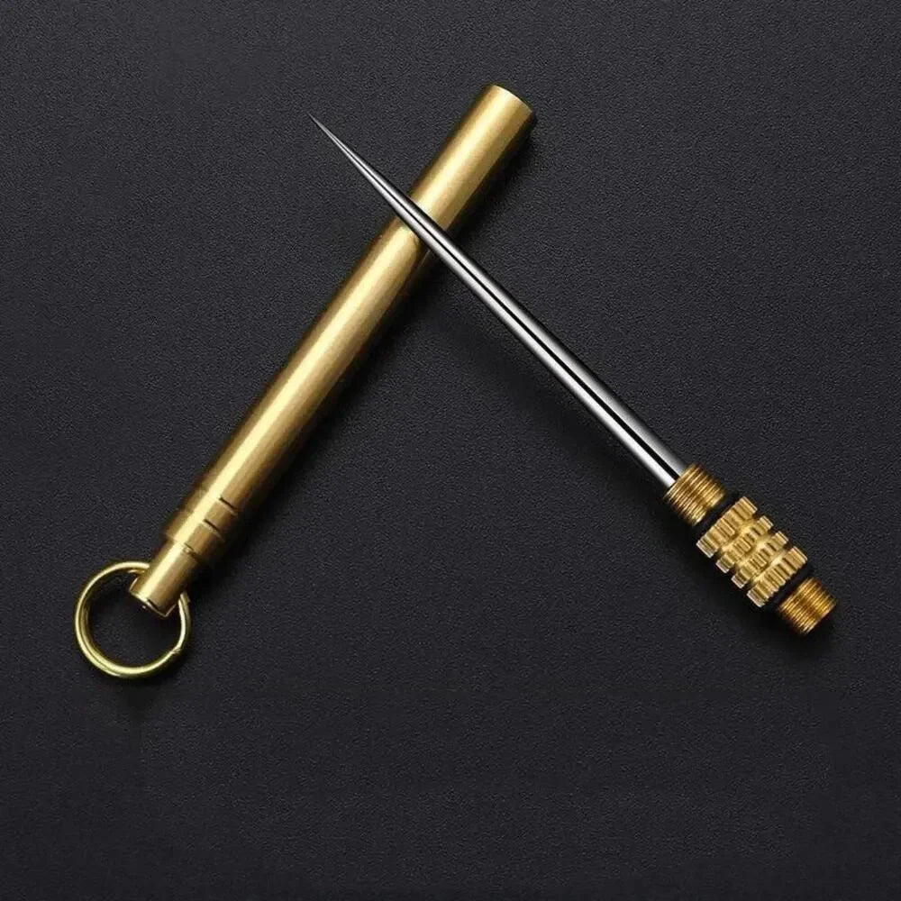 Titanium & Brass Toothpick with Portable Bottle – Multifunctional Toothpick & Fruit Fork, Strong Camping Dental Tool
