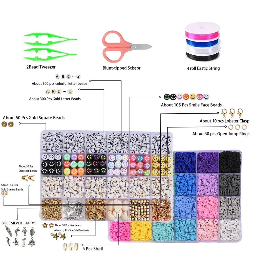 14400pcs Assorted Polymer Clay Beads Kit for DIY Jewelry Making - Handmade Craft Supplies for Bracelet, Necklace, Earrings - Gre