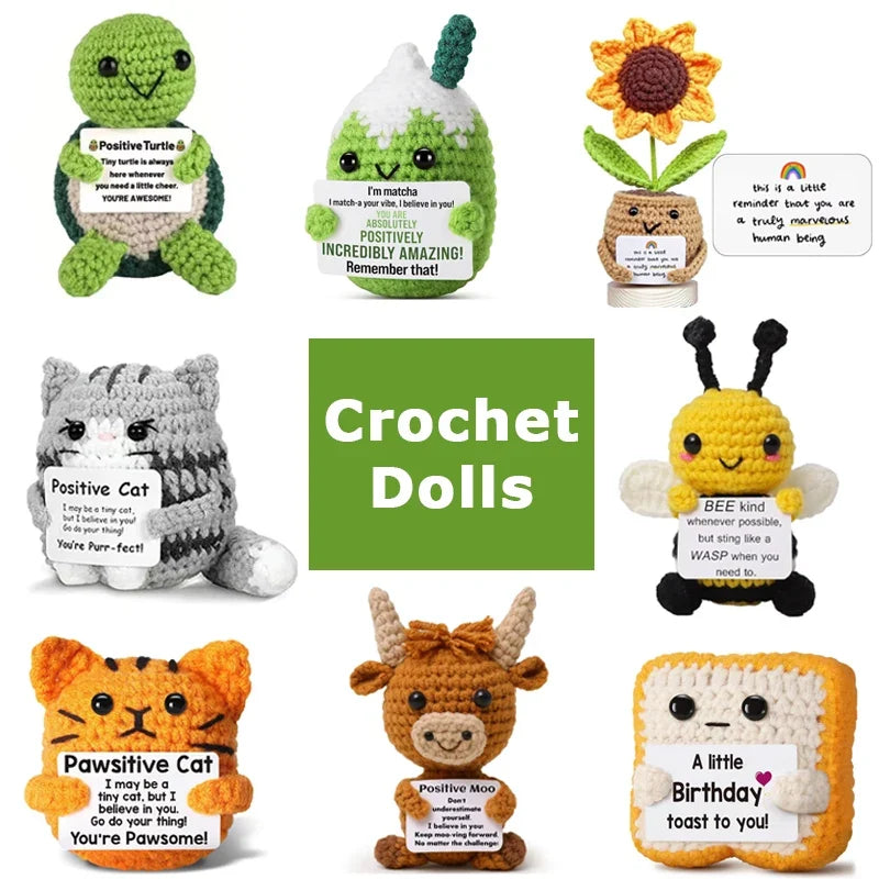 Cute Handmade Crochet Dolls Handmade Knitted Animals Fruit Plant Ornament Positive Energy Crochet Doll for Students Christmas