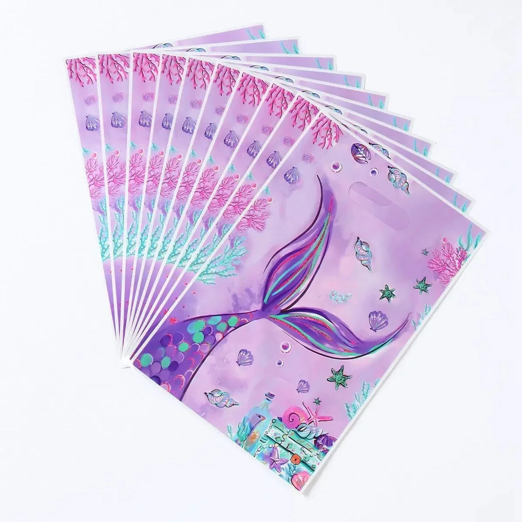 10PCS Little Mermaid Party Candy Bags – Kids Birthday Goodie Bags, Baby Shower & 1st Birthday Gift Bags, Handbag Style Party Supplies