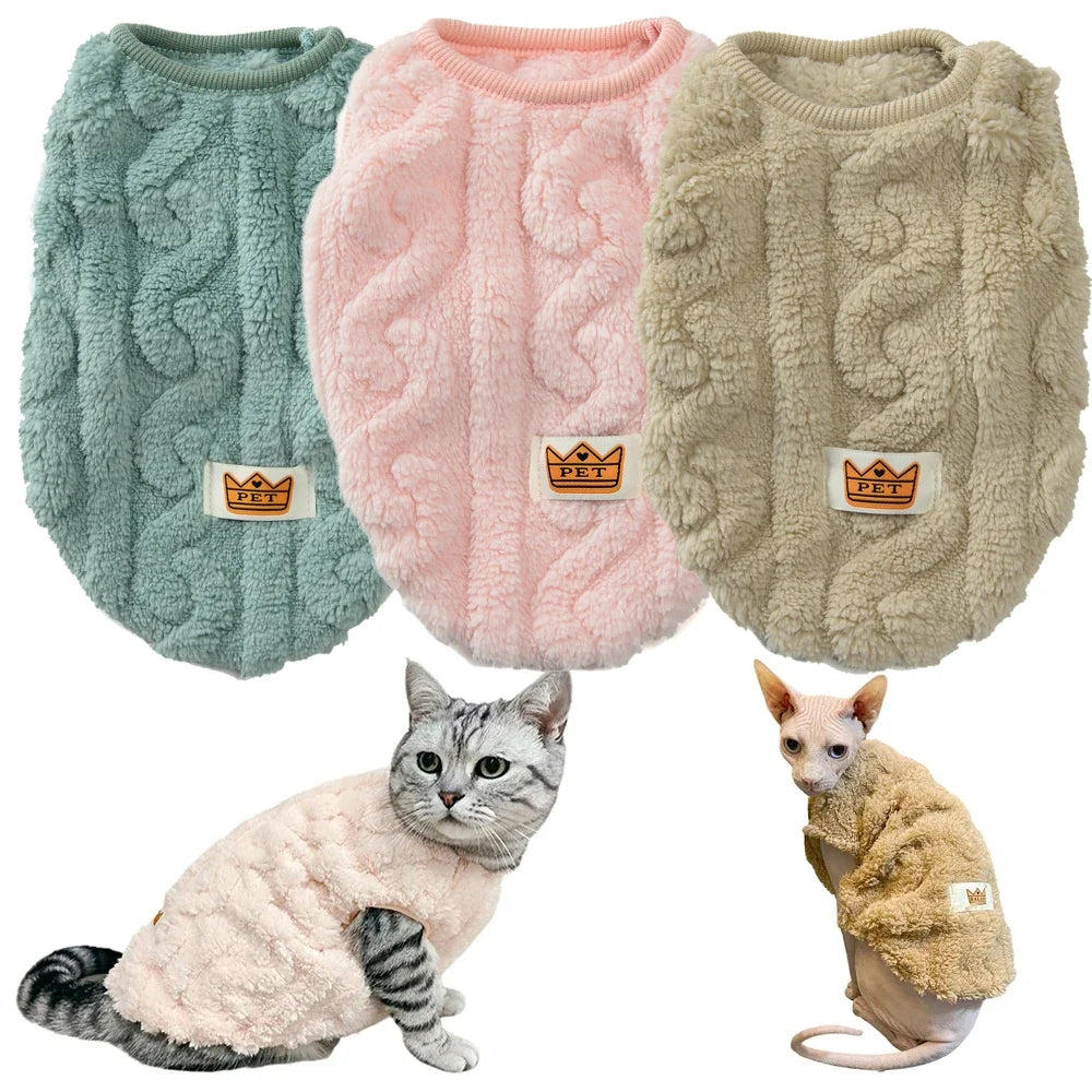Soft Cozy Cat Sweater – Winter Fleece Vest for Sphynx & Small Dogs