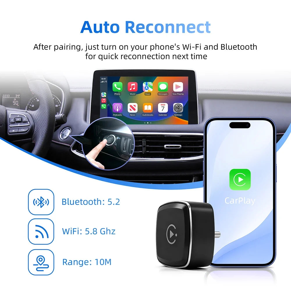 NEW 2in1 Wireless CarPlay AI Mini Android Auto Box Plug&Play Automatic Connection Compatible with 99% of Cars For Car Radio