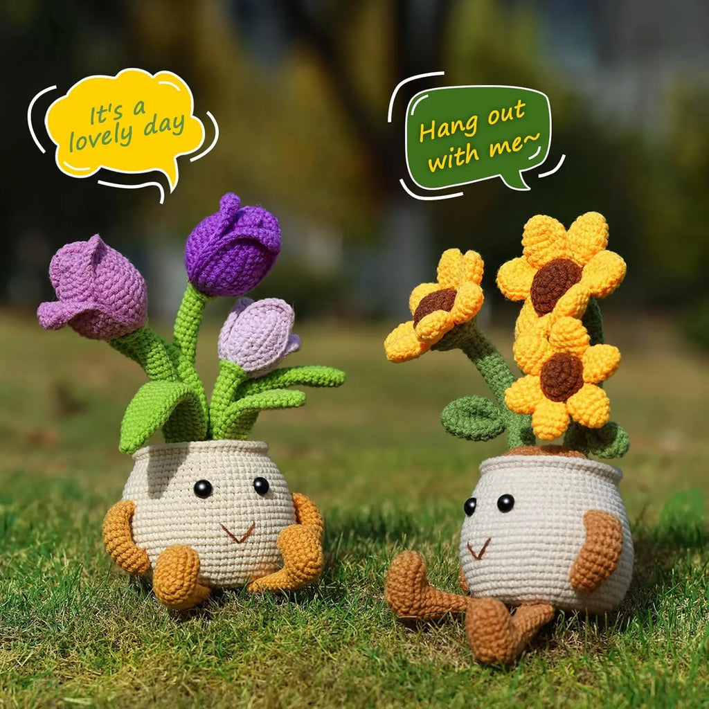 MIUSIE Crochet Starter Kit Sunflower Tulip Crochet Kit Crocheting Knitting Supplies for Adults Beginners Decoration DIY Craft