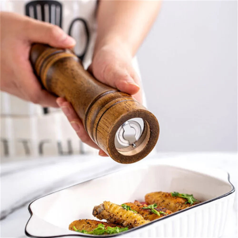 2PCS Wooden Salt & Pepper Grinder Set – 8 Inch Adjustable Ceramic Rotor Mill Shakers | Manual Kitchen Spice Grinder for Cooking & Dining