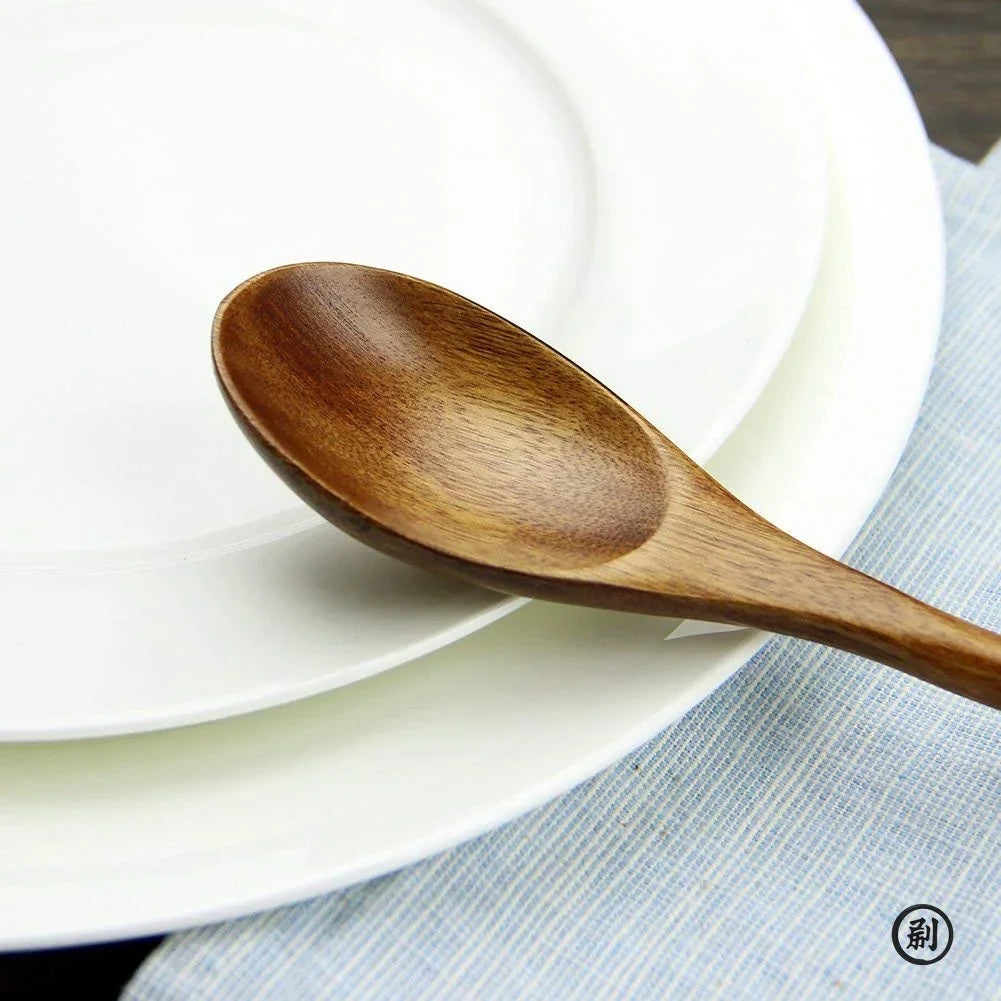 5-Piece Wooden Spoon & Fork Set – Natural Eco-Friendly Tableware | Handmade Ellipse Soup Ladle & Cooking Utensil Set