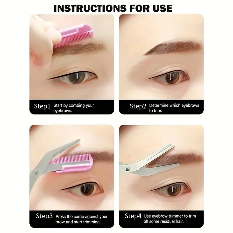 Eyebrow Trimmer, Stainless Steel Eyebrow Scissors With Comb, Eyebrow Trimming Scissors Hair Removal Beauty Tools