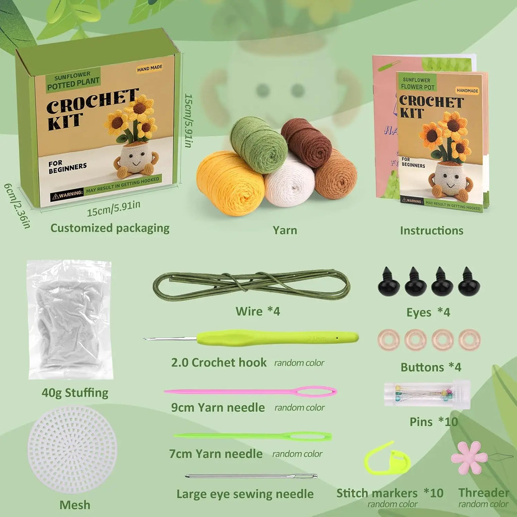 MIUSIE Crochet Starter Kit Sunflower Tulip Crochet Kit Crocheting Knitting Supplies for Adults Beginners Decoration DIY Craft