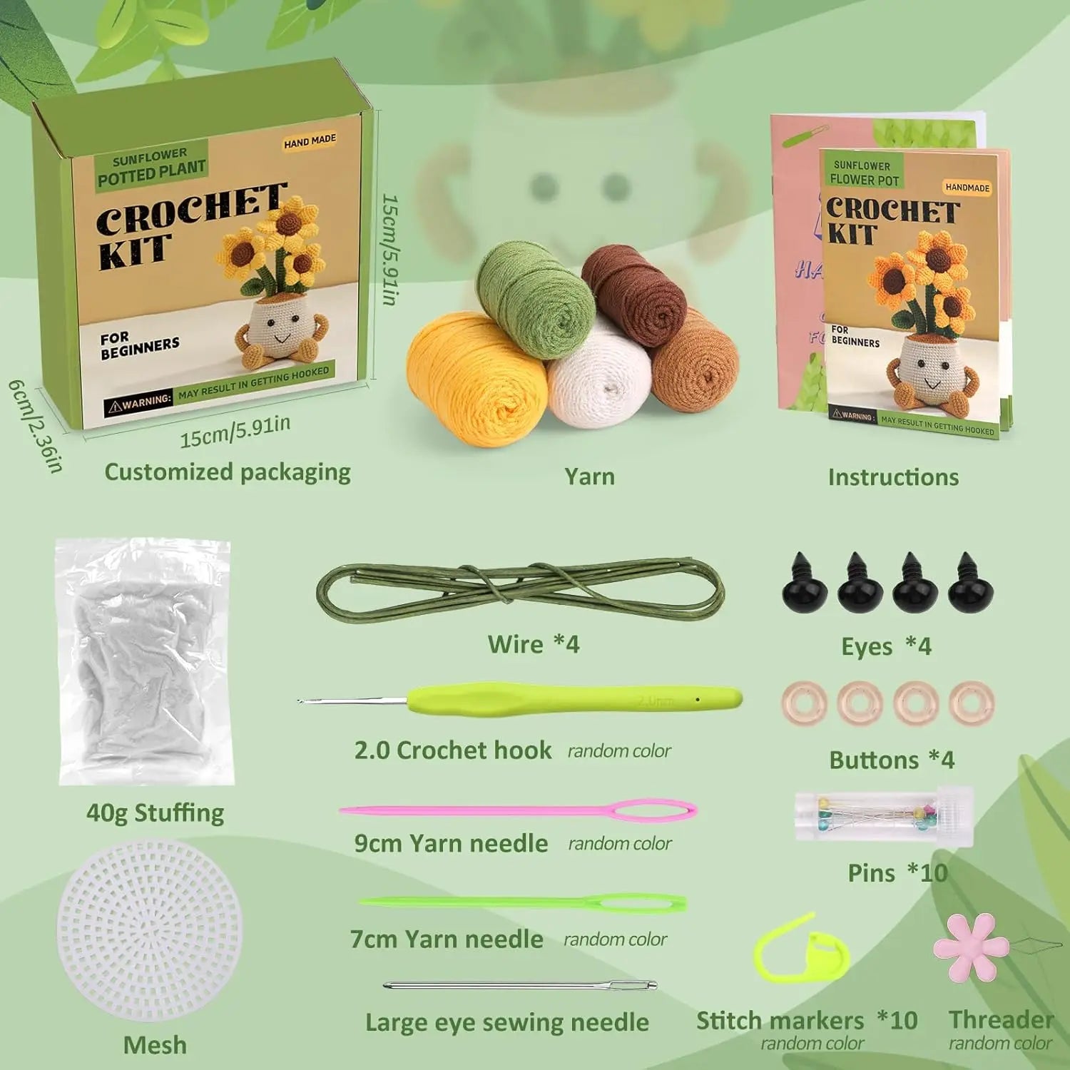 MIUSIE Crochet Starter Kit Sunflower Tulip Crochet Kit Crocheting Knitting Supplies for Adults Beginners Decoration DIY Craft