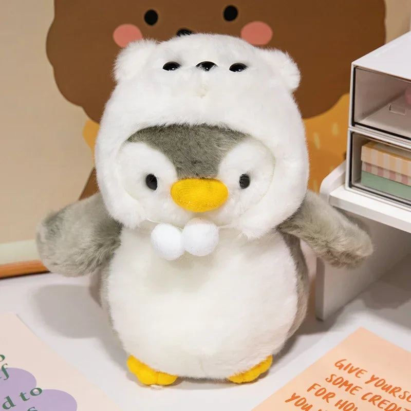 New Cute Penguin Plush Toy Baby Comforting Sleep Doll Fluffy Penguin Wearing Clothes Hats Stuffed Animal Pillow Birthday Gifts