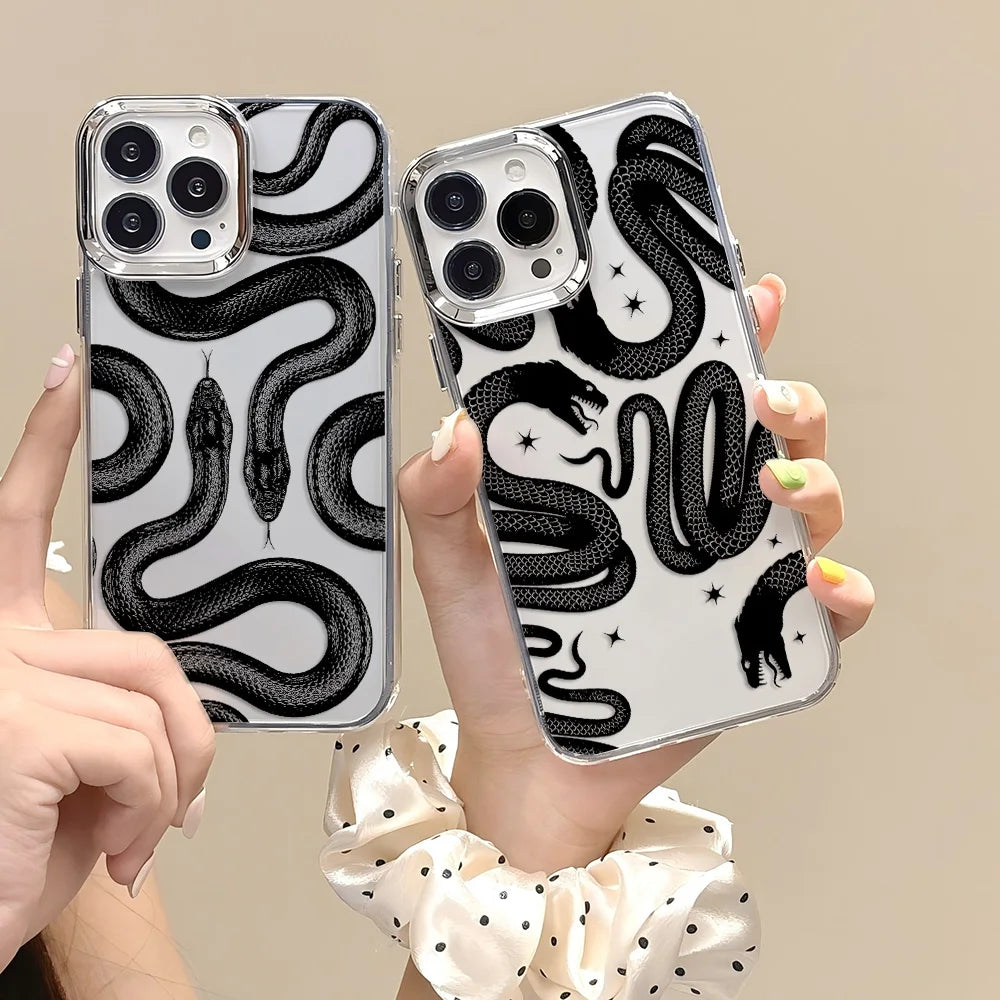 Cute Doodle Funny Snake Phone Case For iPhone 17 16e 16 15 14 13 12 11 mini Pro Max X XR XSMAX 8 Air Plus Transparent Soft Cover