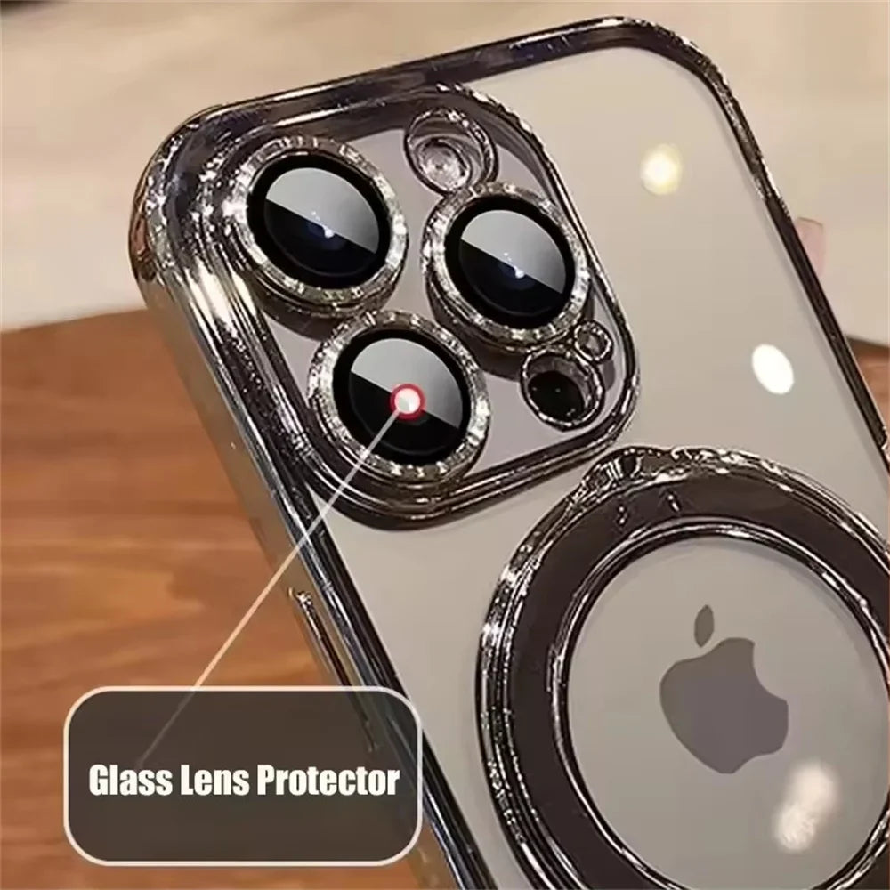 Luxury MagSafe Bracket Case for iPhone 16 & 17 – Clear Acrylic with Magnetic Ring Stand