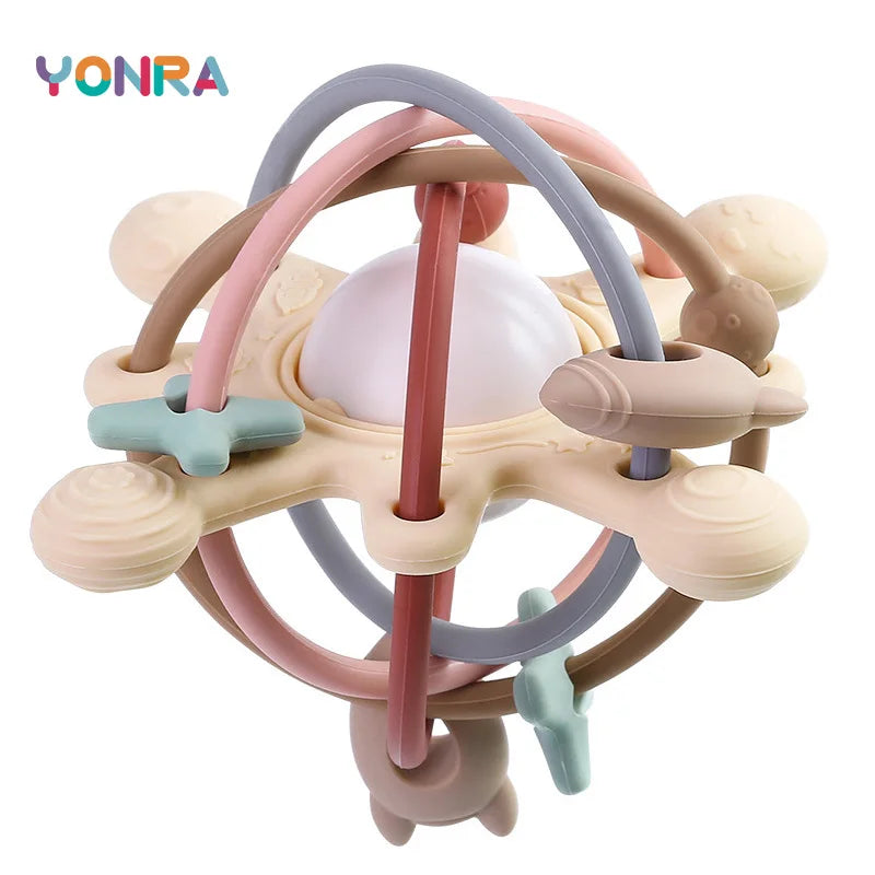Rattle & Sensory Teether Bed Bell – Silicone Montessori Baby Toy for Newborns, 0-36 Months, Development & Gift