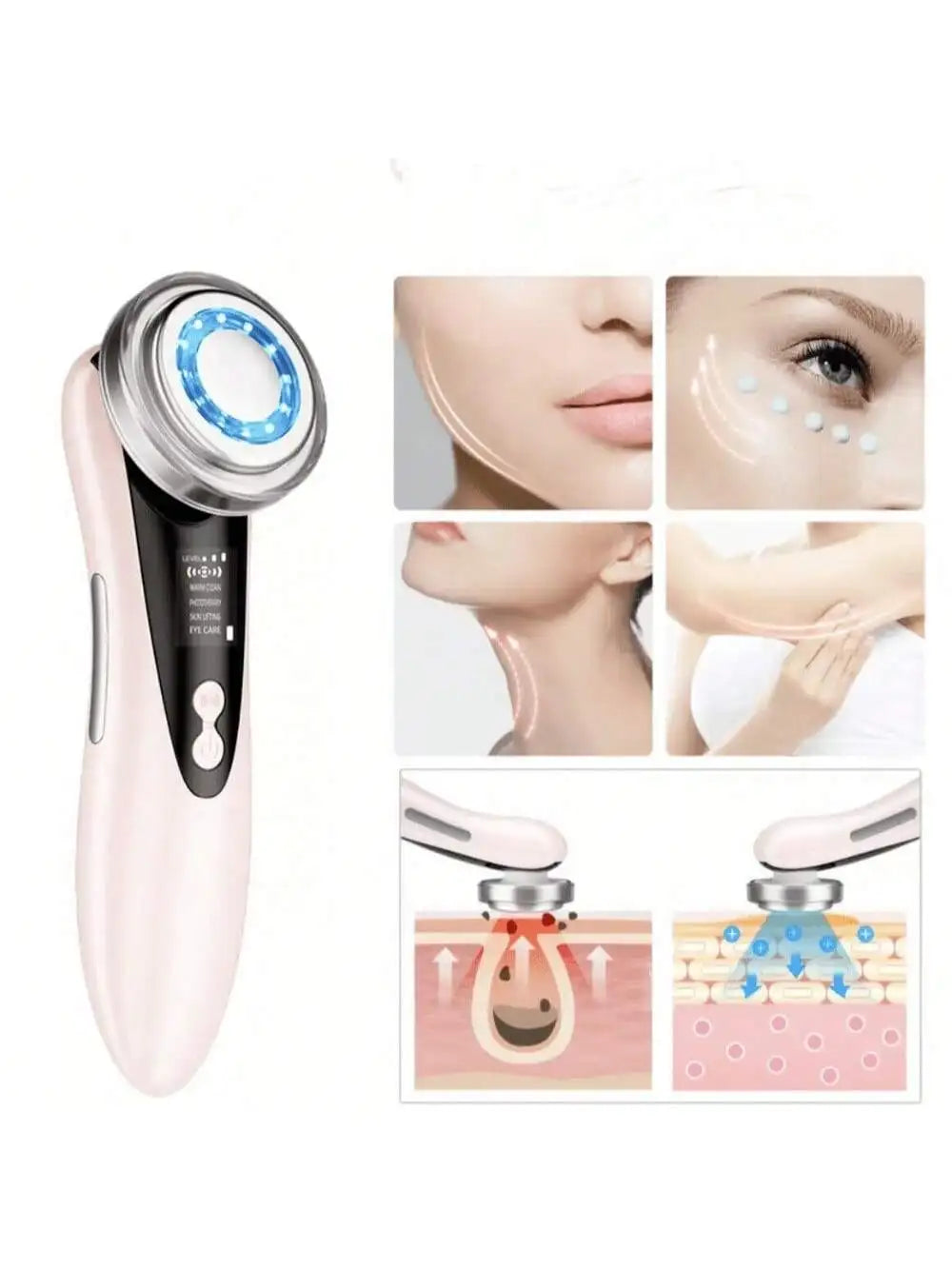 5-In-1 Facial Massager: LED Light Therapy, Eye Care, Skin Smoothing, USB Rechargeable