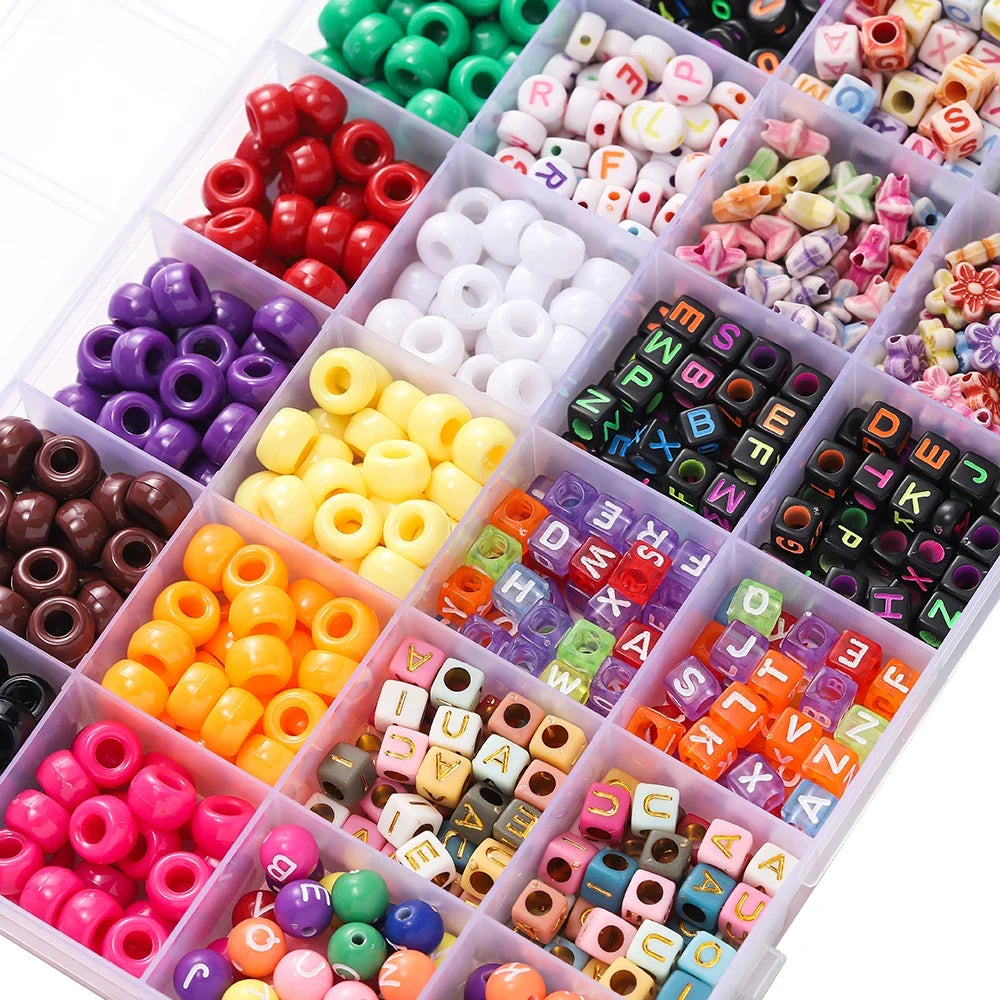 680PCS Colorful Acrylic Pony Beads & Square Letter Clay Spacer Beads – DIY Bracelet & Necklace Jewelry Making Kit