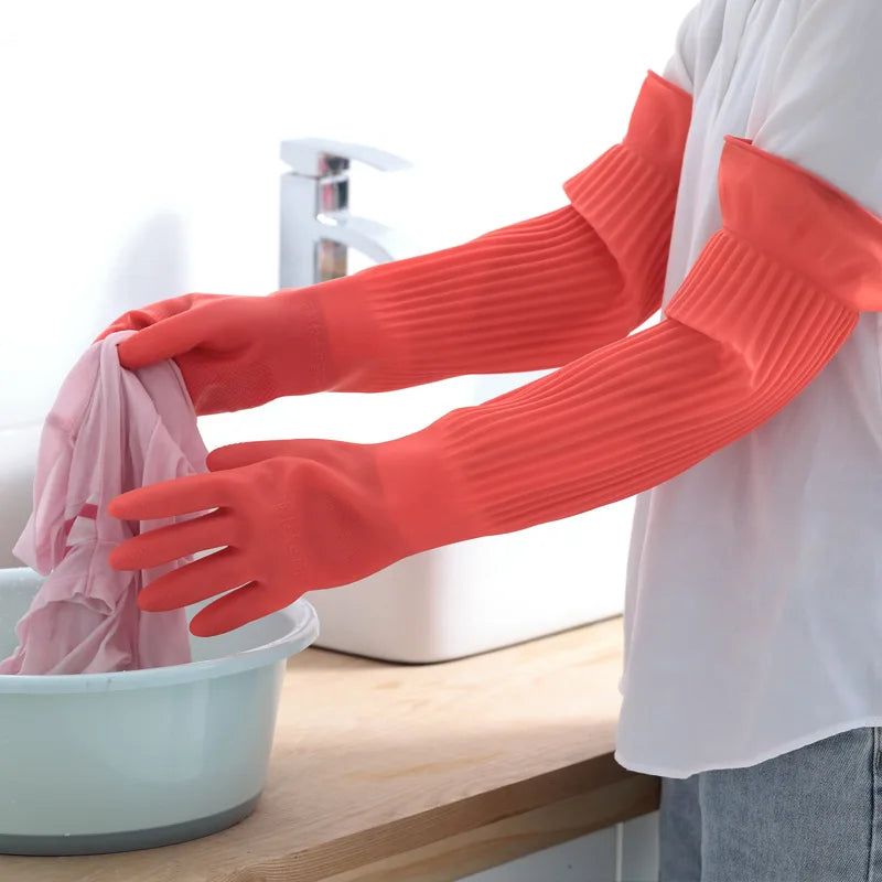 Lengthen Dishwashing Cleaning Silicone Gloves Rubber Dish Washing Glove Scrubber for Household Kitchen Clean Tool