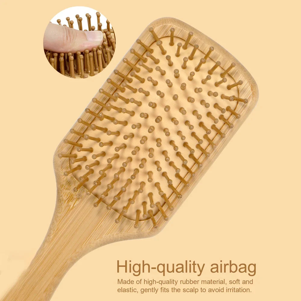 Natural Bamboo Air Cushion Hair Brush with Gift Box - Wooden Massage Comb for Smoothing Detangling Anti-Static Hair Care