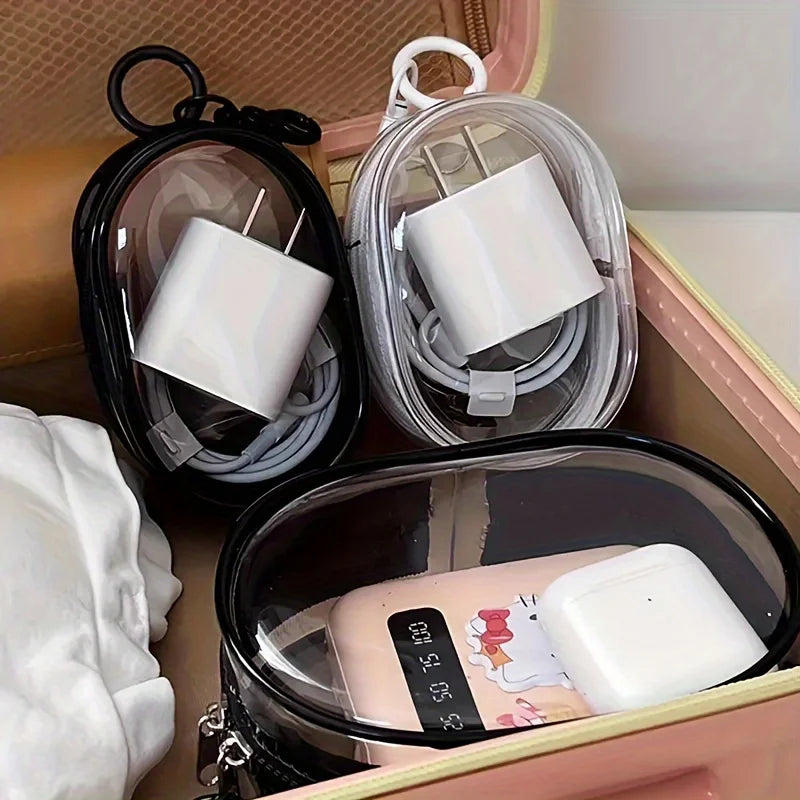 New Portable Clear Figure Display Keyring Bag Waterproof PVC Oval Hanging Blind Box Storage Bags Keychain Organizer Case