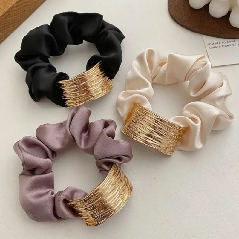 Korean Metal Satin Large Hair Ring – Women’s Rubber Band Hair Ties for Ponytails, Girls’ Hair Accessories