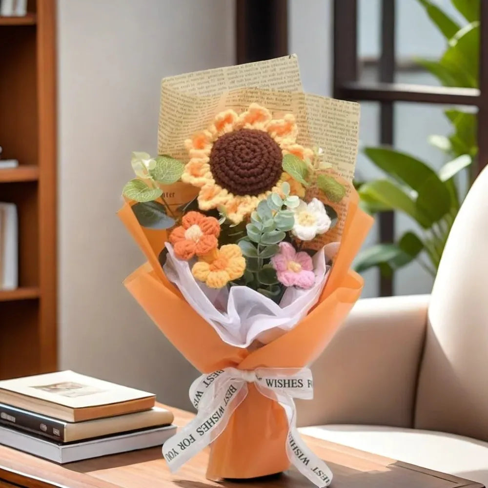 1pc Crochet Bouquet, Efun Handmade Sunflower Daisy Bouquet Valentine's Day Anniversary Wedding Mothers Day Birthday Gift