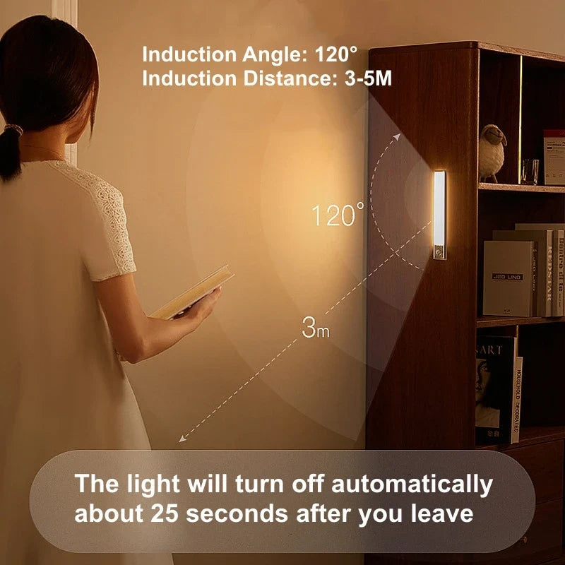 USB Rechargeable PIR Motion Sensor LED Bar Lights Dimmable Detector Night Light Portable Induction Cabinet Lamp for Kitchen Room