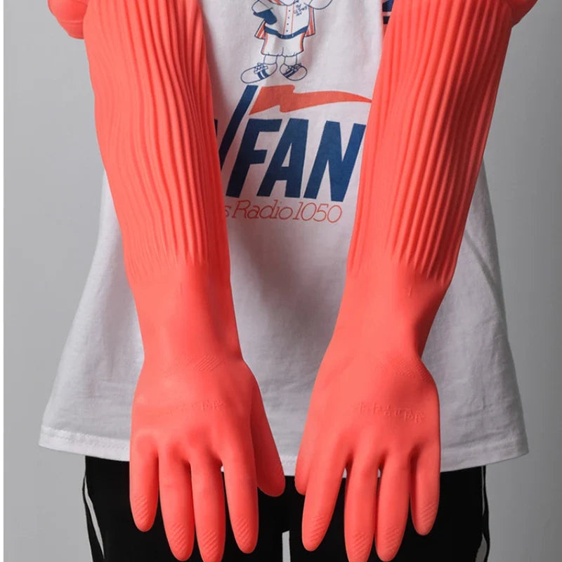 Lengthen Dishwashing Cleaning Silicone Gloves Rubber Dish Washing Glove Scrubber for Household Kitchen Clean Tool