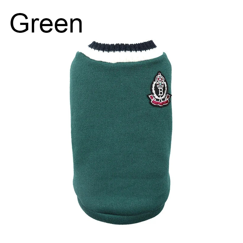 Small Dog Winter Sweater - V-Neck College Style Knitwear