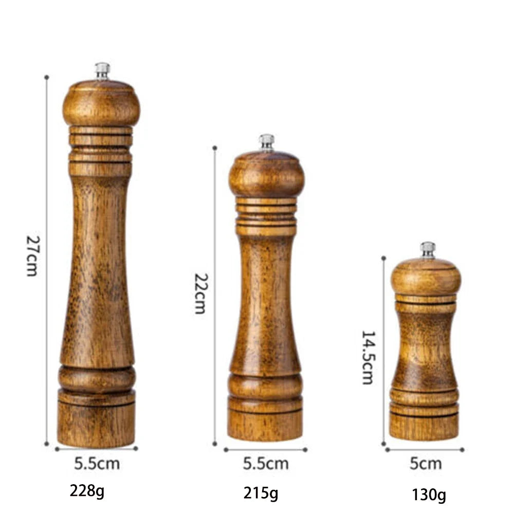 2PCS Wooden Salt & Pepper Grinder Set – 8 Inch Adjustable Ceramic Rotor Mill Shakers | Manual Kitchen Spice Grinder for Cooking & Dining