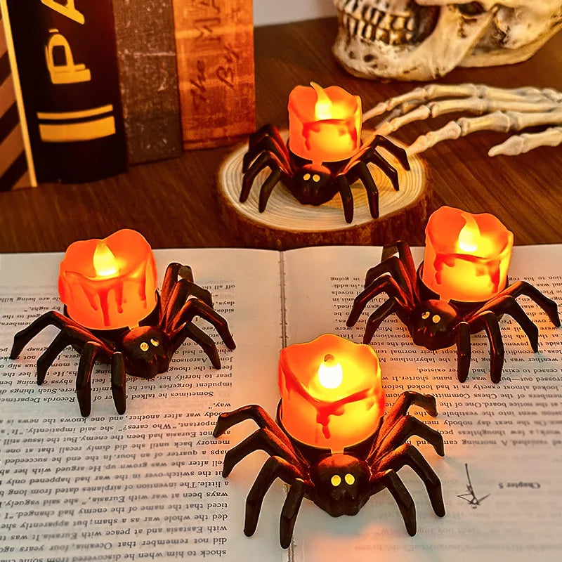 1/2pcs LED Candle Light Plastic Spider Pumpkin Lamp Haunted House Halloween Party Decoration Horror Props Halloween Decorations