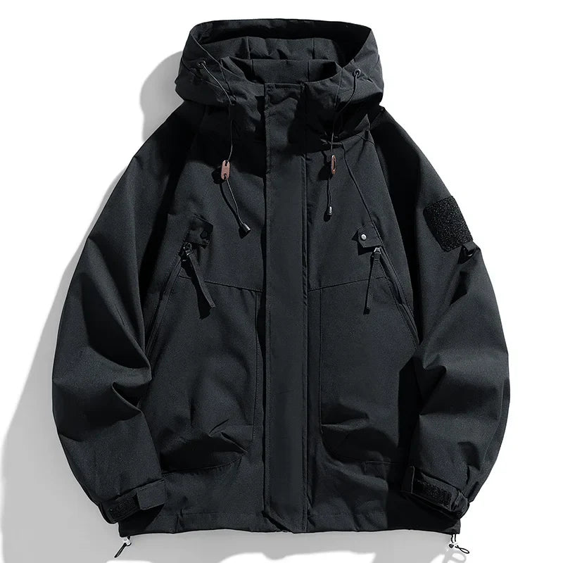 Men’s Waterproof Windbreaker Hooded Jacket – Lightweight Zipper Softshell Bomber for Hiking, Camping & Everyday Wear
