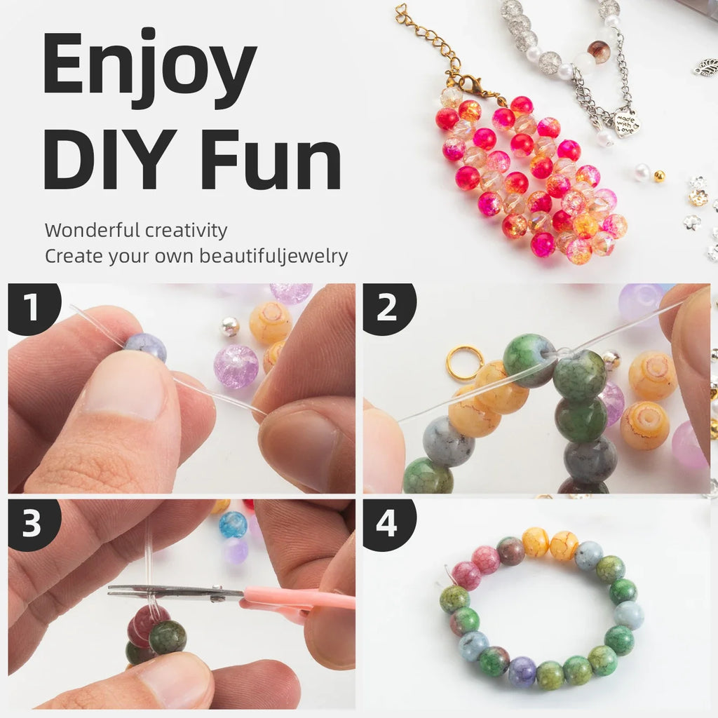 Glass Beads Bracelet Making Kit – 28 Colors 8mm Crystal & Gemstone Beads with DIY Jewelry Accessories