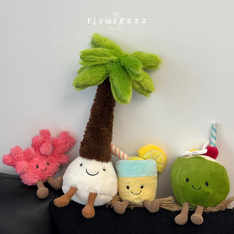 Lemonade Coconut Plush Toy – Very Soft Palm Tree & Red Coral Cartoon Doll, Cute Home Décor & Christmas Gift