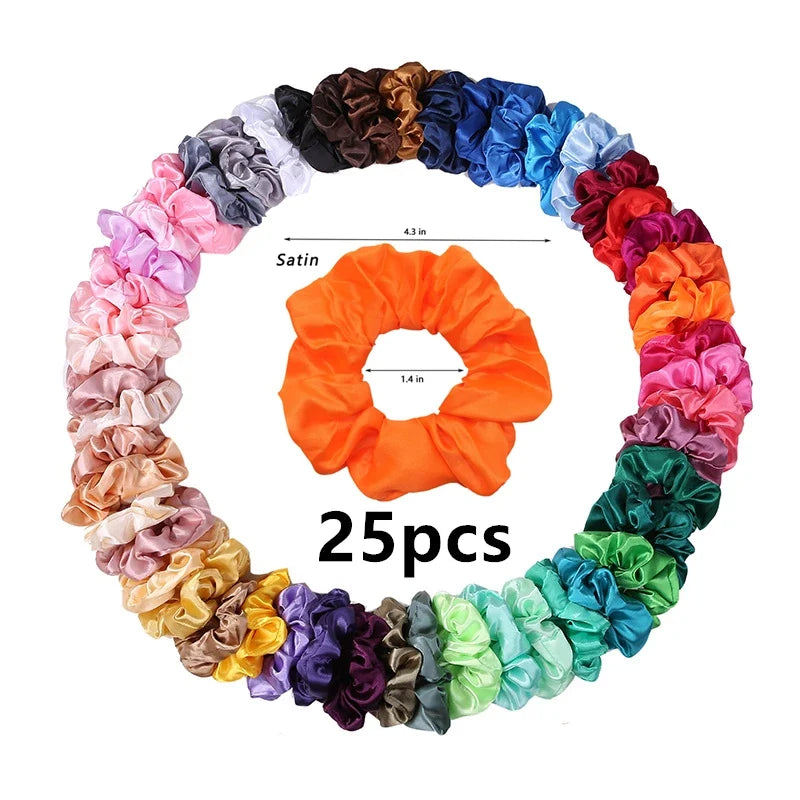 Satin Scrunchies Set for Women & Girls – 25/10/6 Pcs Elastic Hair Bands | Soft Silk Ponytail Holders & Fashion Hair Accessories