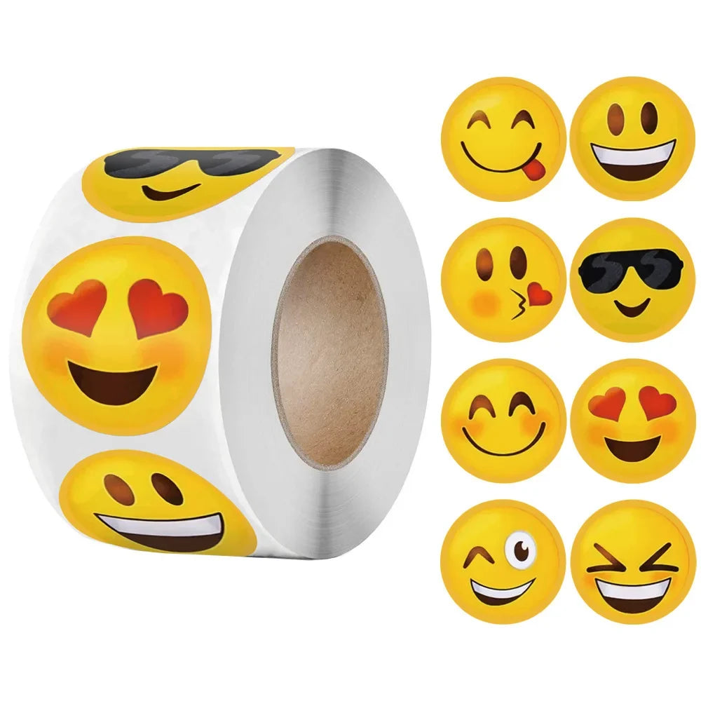 500Pcs/Roll Cartoon Funny Smile Face Expression Reward Stickers 8 Designs 2.5cm/1.0in Round For PC Pad Fridge Gift Diy Decor