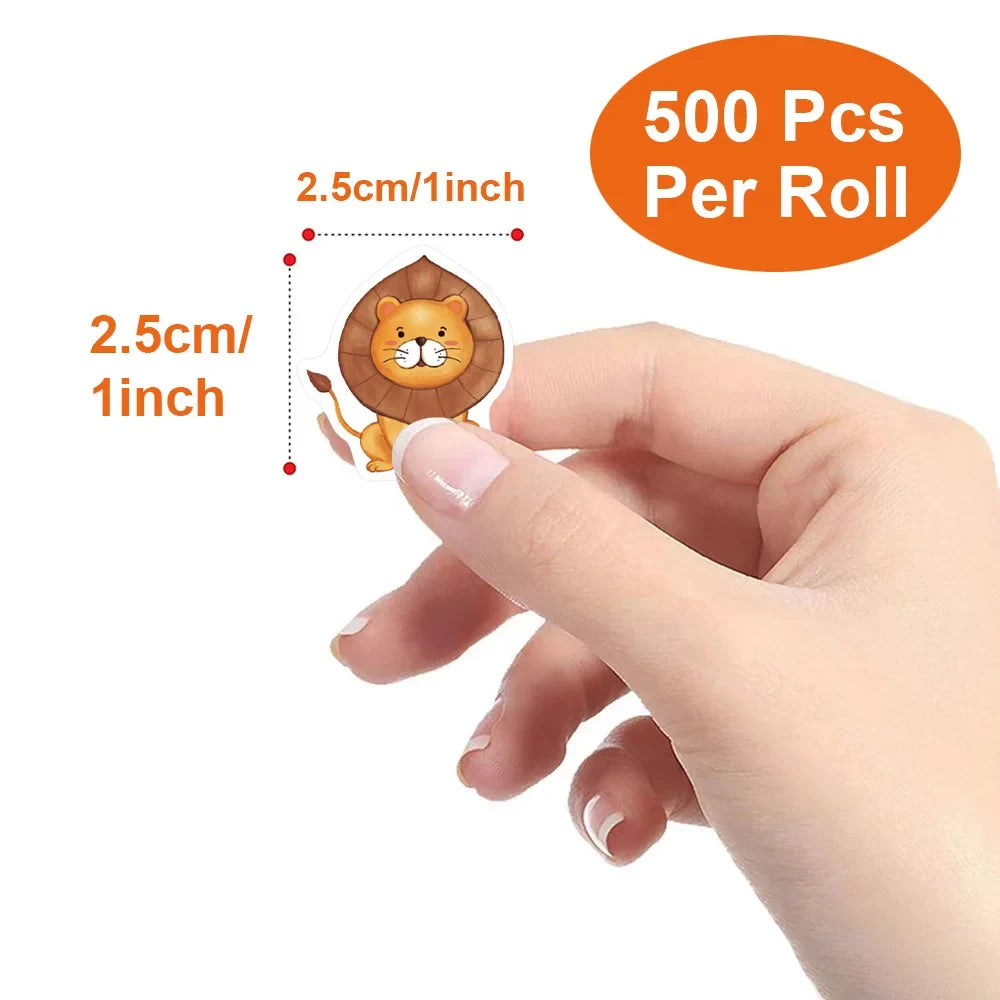 500Pcs/Roll Heterotypic Grassland Animals Stickers 2.5cm/1.0'' Graffiti Game Art Labels Learning Rewards, Adorn Gifts