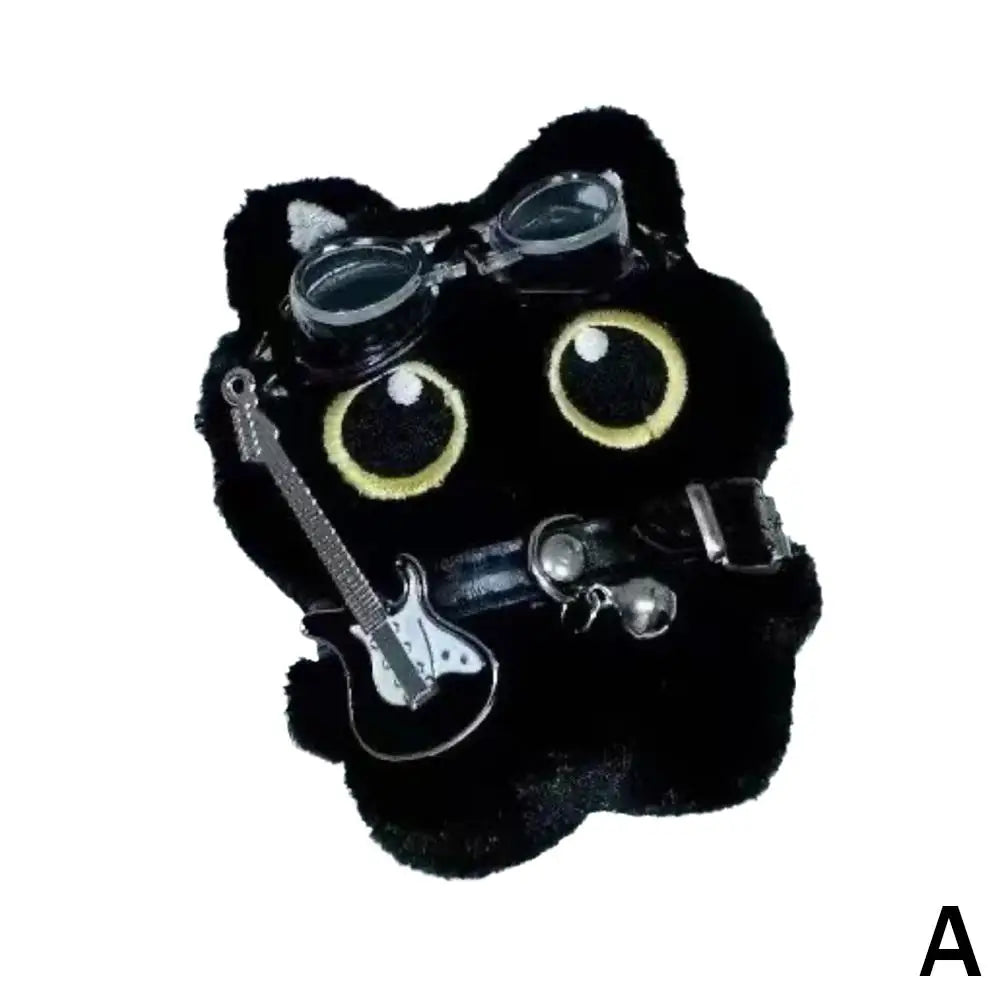 15 Cm Keychain Rock Music Black Cat Plush Toy Guitar Cute Punk Style Doll Schoolbag Pendant For Friends Birthday Gift