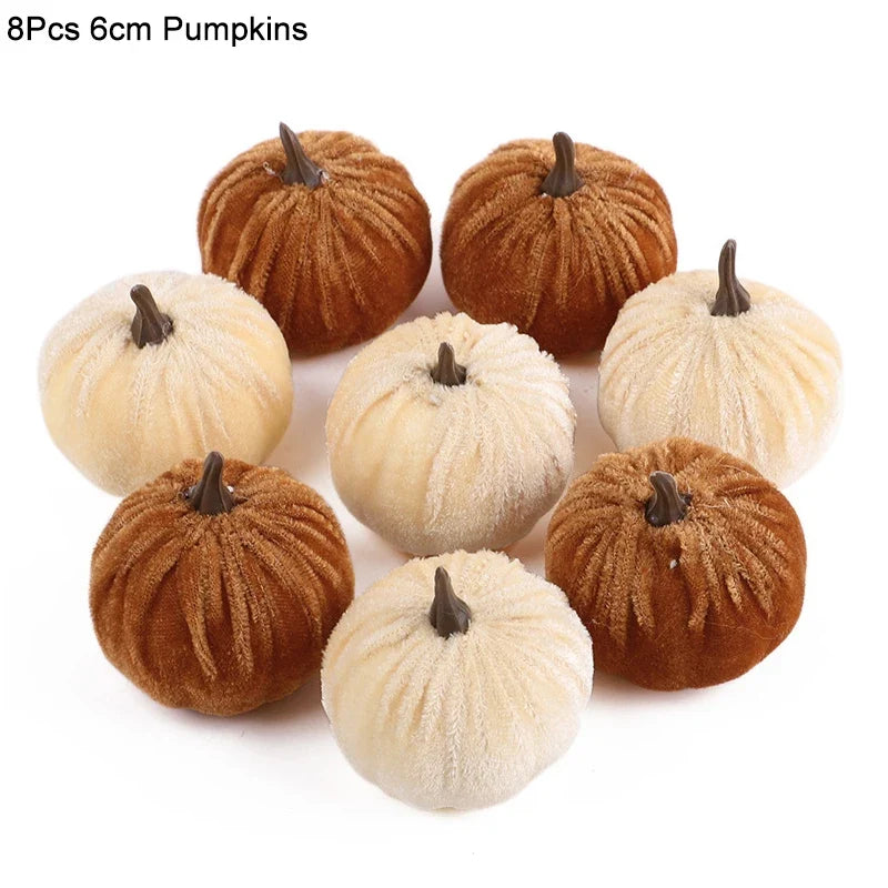 8/12pcs Artificial Flannel Pumpkins for Autumn Fall Thanksgiving Halloween Party Table Decoration Home DIY Craft Wreath Gifts