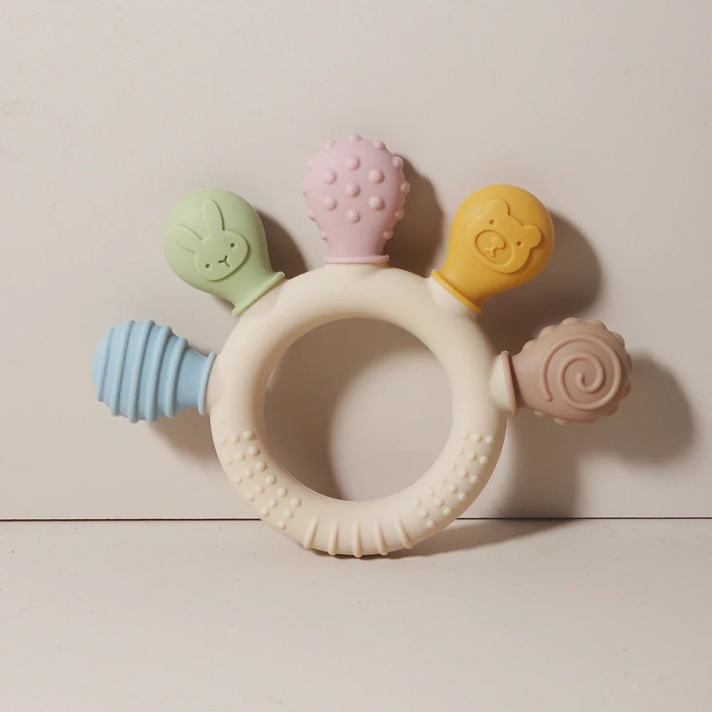 Multicolor Hand-Shaped Silicone Baby Teether – Sensory Chew Beads for Teething Relief & Anxiety, 0-12 Months