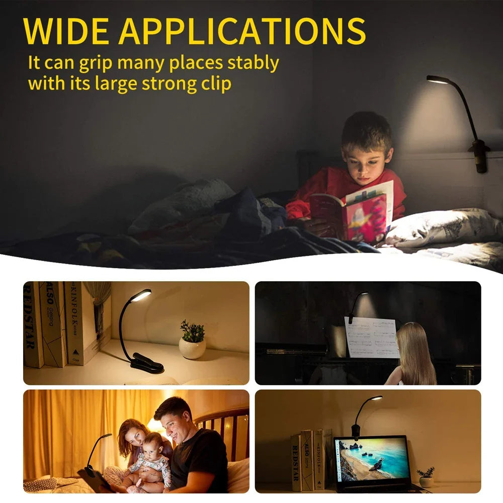 Book Light Mini 7 LED Reading Light Rechargeable 3-Level Warm Cool White Flexible Easy Clip Lamp Read Night Reading Lamp in Bed