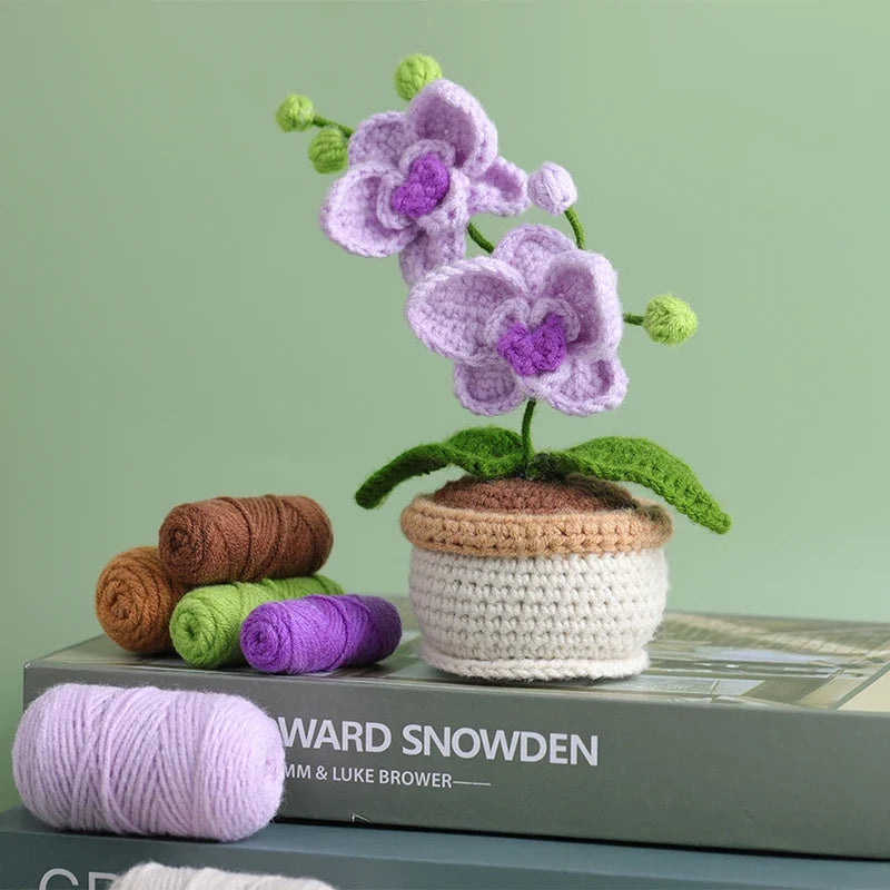 KRABALL Moth Orchid Crochet Kit for Beginners With Instruction Knitting Yarn Thread Needles Hook Easy Knit Tools Accessories Set