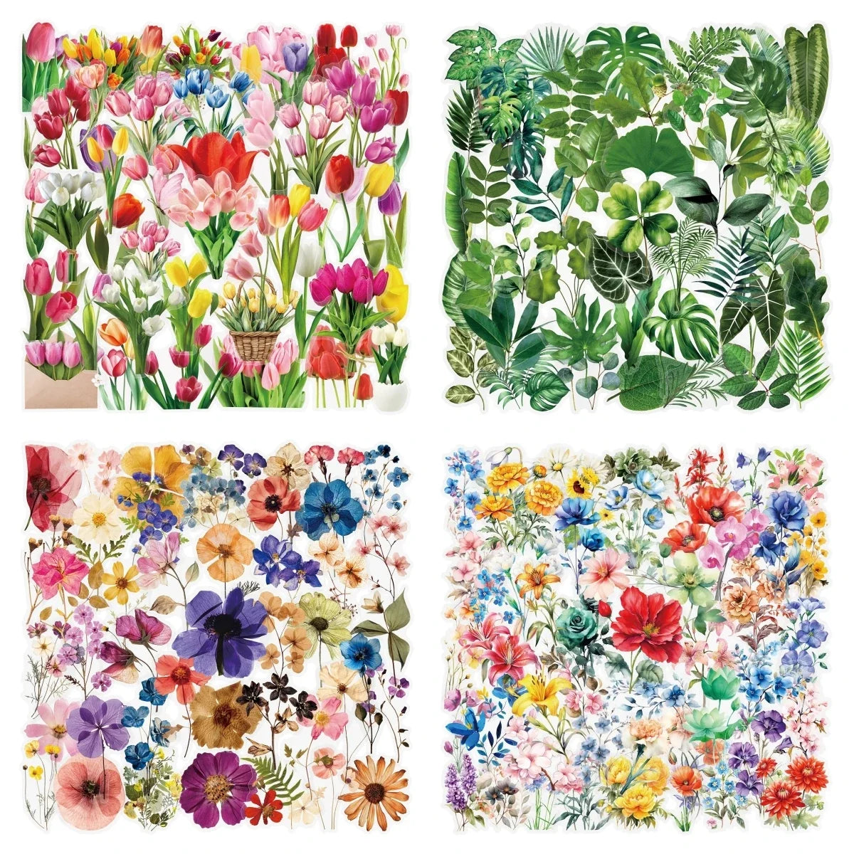 50/200PCS Transparent PET Flower Plant Material Stickers Handbooks Tablets Phone Water Cups Decor Stationary Notebook Stickers