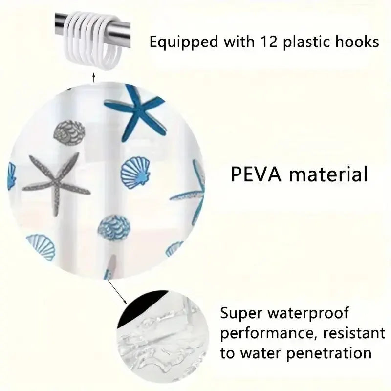 1PC Patterned PEVA Waterproof Shower Curtain – Bathroom Partition & Decorative Curtain Accessory