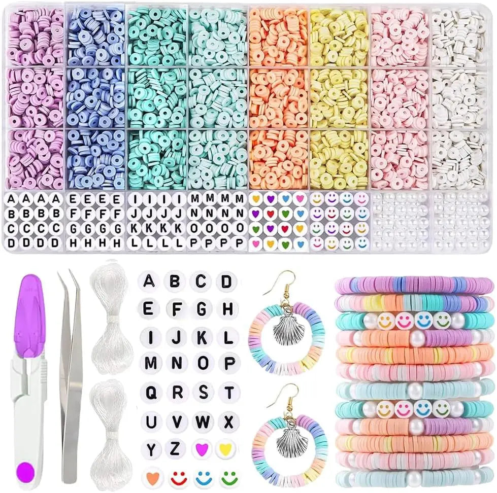 3860PCS Macaron Color Polymer Clay Beads Set – Flat Chip Beads for DIY Bracelets, Necklaces & Letter Bead Jewelry